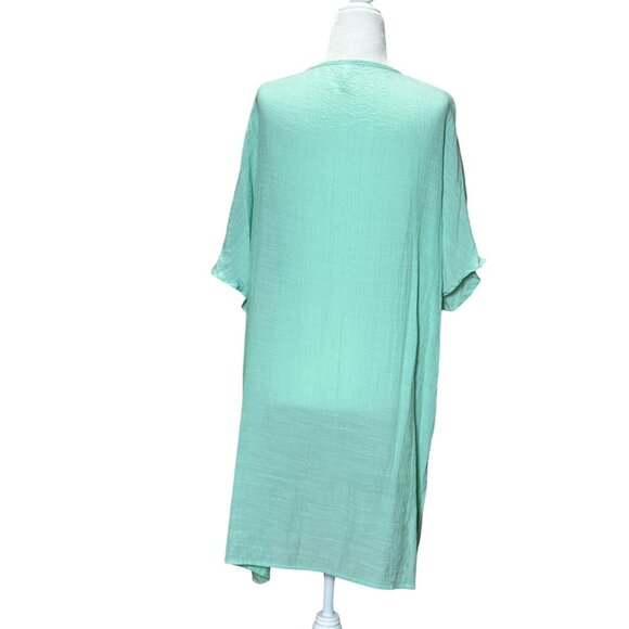 Womens Size M/L Mint Green Button-Front Dress With Sleeves Peasant blouse Boho - Picture 4 of 5